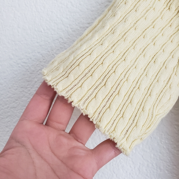 Jeanne Pierre Yellow Lettuce Hem Tweed Y2K 90's Baby Tee Cable Knit Medium - Picture 4 of 4